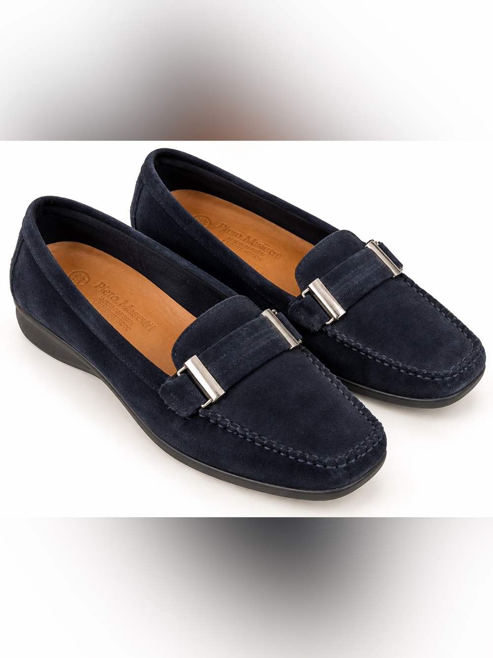 Piero Masetti Navy Suede Loafers Women’s 39 Made in Spain Leather Slip On